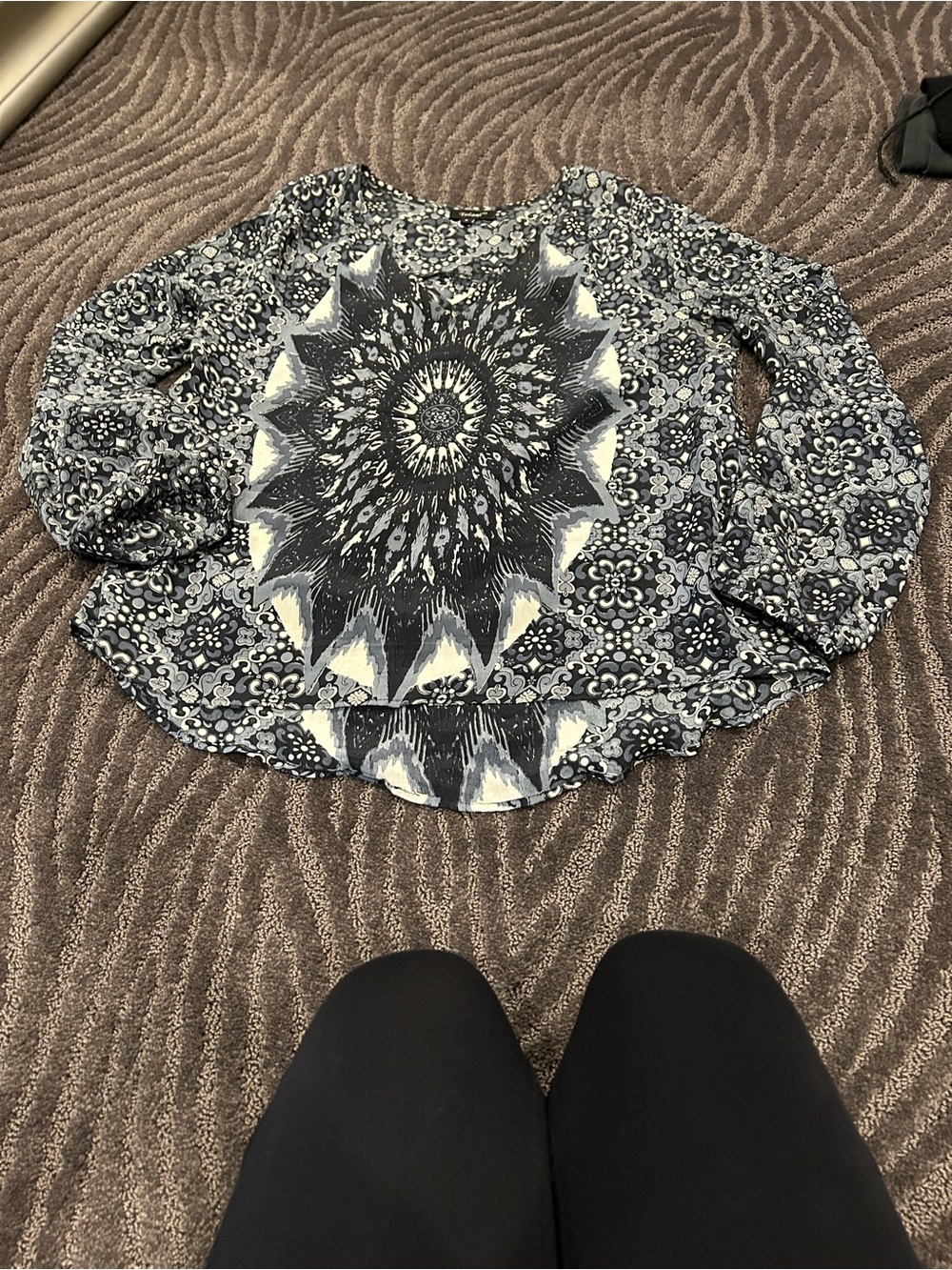 Tolani Blue and White Boho Sunburst Floral Blouse